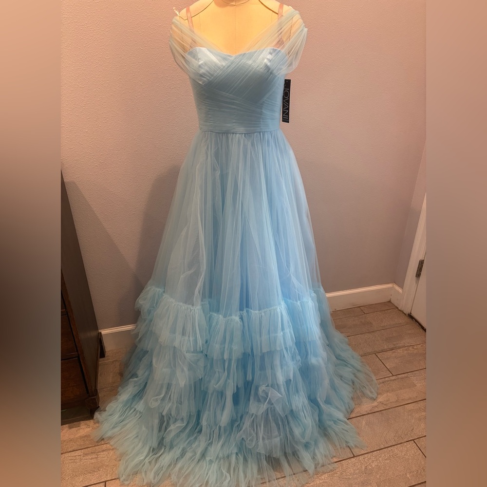 Jovani Elegant Cinderella Light Blue Tulle Gown
